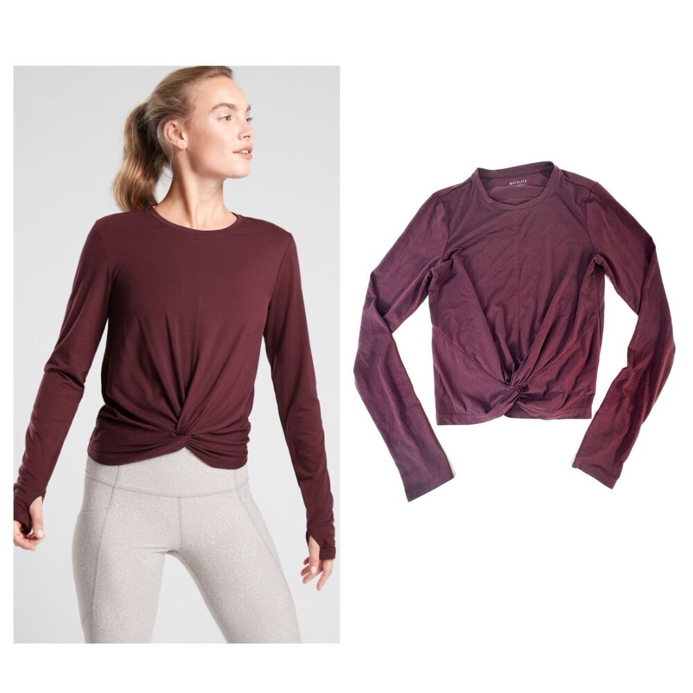 Athleta Essence Twist Long Sleeve Top Shirt Womans XS 531260 Antique Burgandy